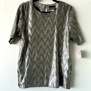 Vintage 80s 90s Deadstock Silver Blouse by Notations Size Medium NWT